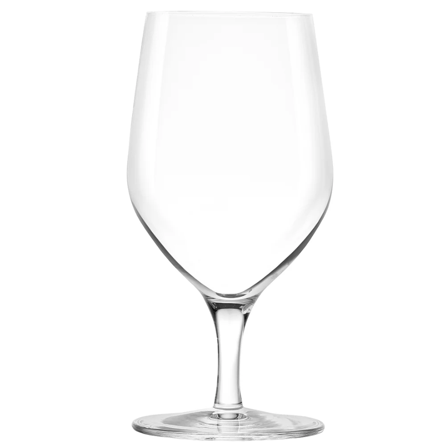 An empty wine glass on a white background.