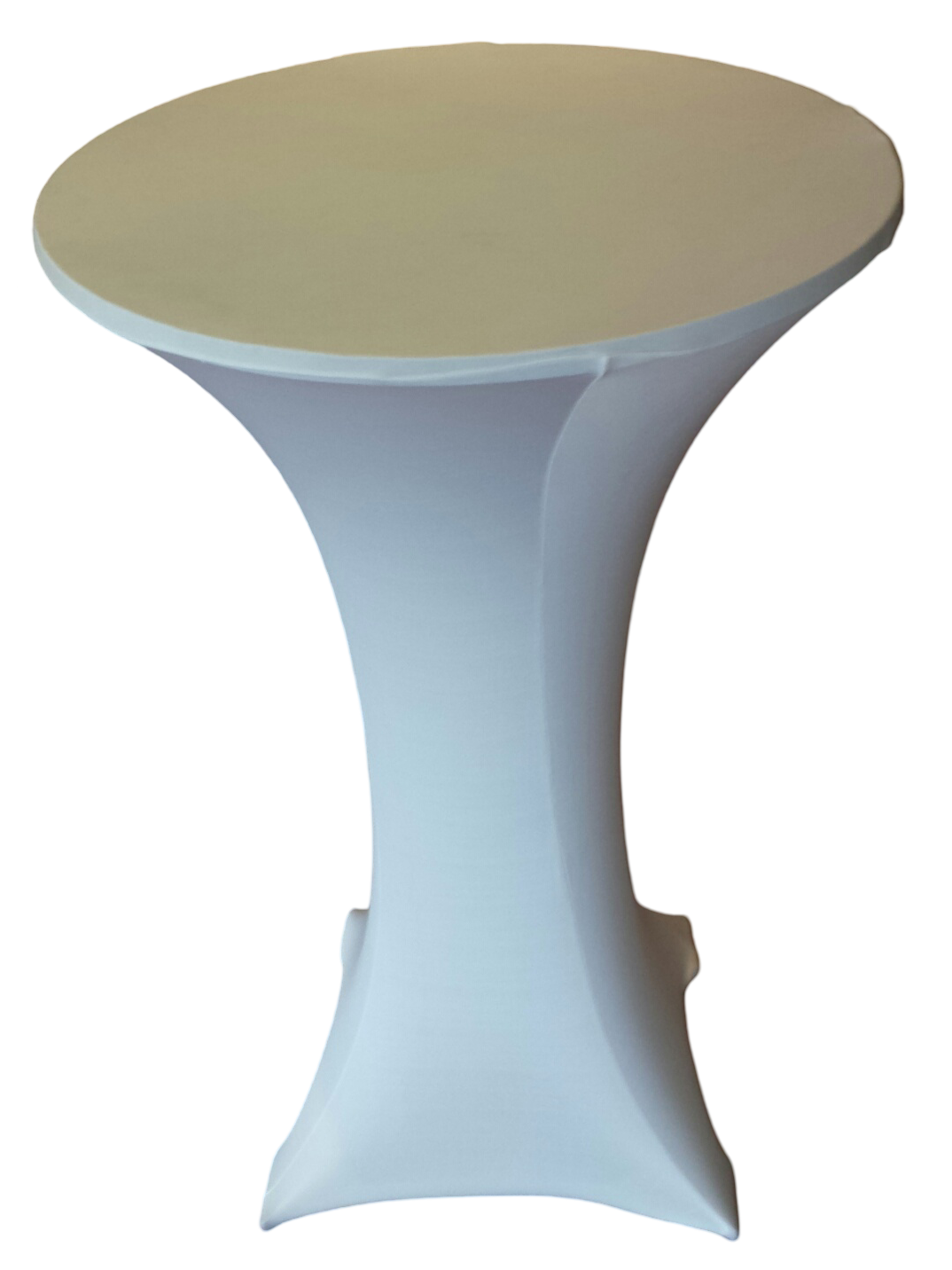 A round table with a white cover on it