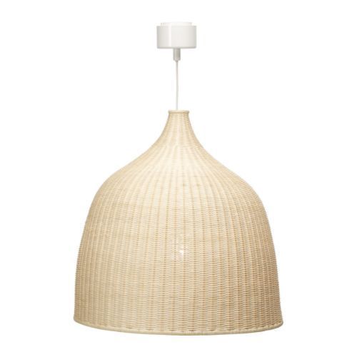 A white wicker pendant light with a white cord
