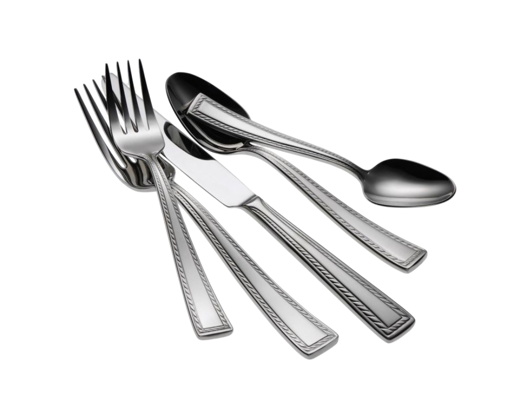 A complete set of cutlery on a white background