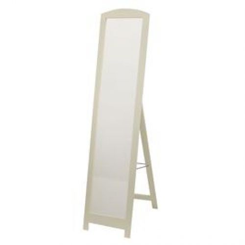 A full length mirror with a white frame on a white background.