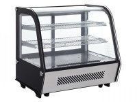 A display case with a glass door and shelves on a white background.