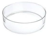 A clear glass bowl on a white background.