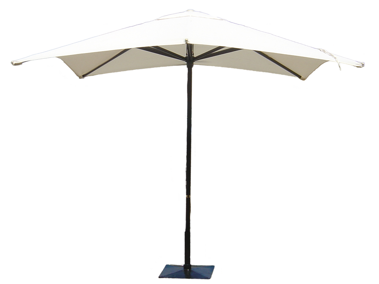 A white umbrella with a black pole on a white background.