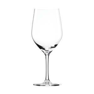 A clear wine glass on a white background.