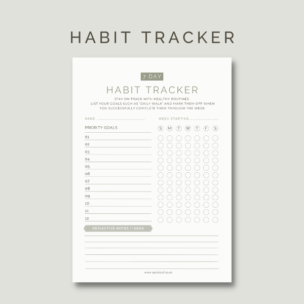 Habit Tracker (Free PDF Download) by Sue Cartwright, Spiral Leaf