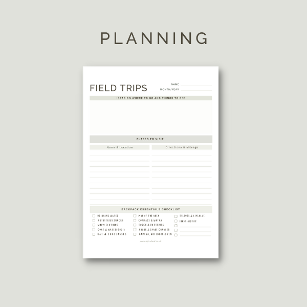 FREE Download - Field Trip Planner and Observation Notes by Spiral Leaf