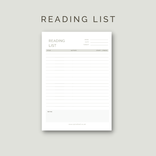 Spiral Leaf - FREE Download - Reading List and Book Review Template by Sue Cartwright