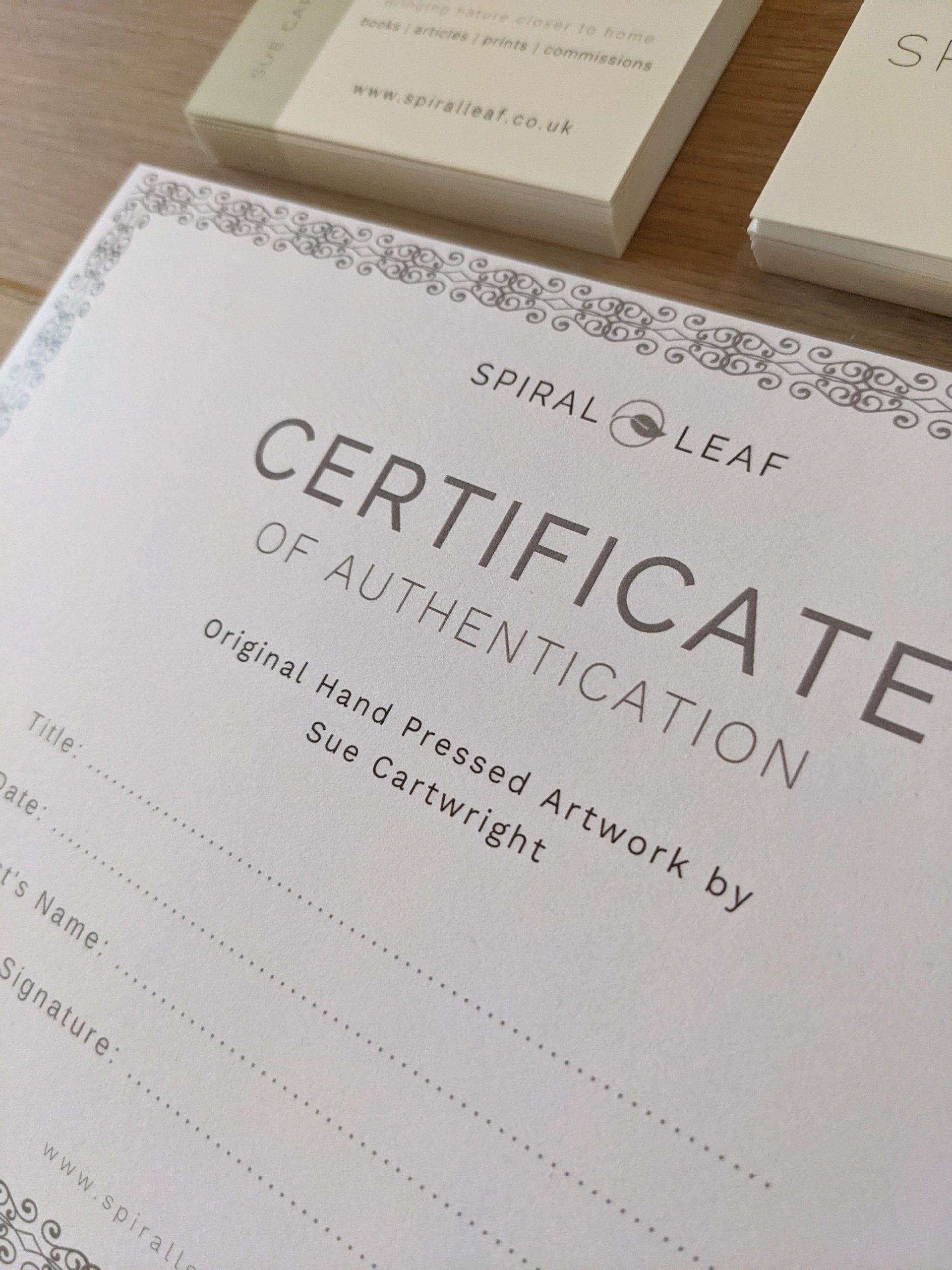 Handpressed Artwork (Certificate of Authentication) - Sue Cartwright, Spiral Leaf