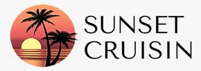 The logo for sunset cruisin shows a sunset with palm trees in a circle.