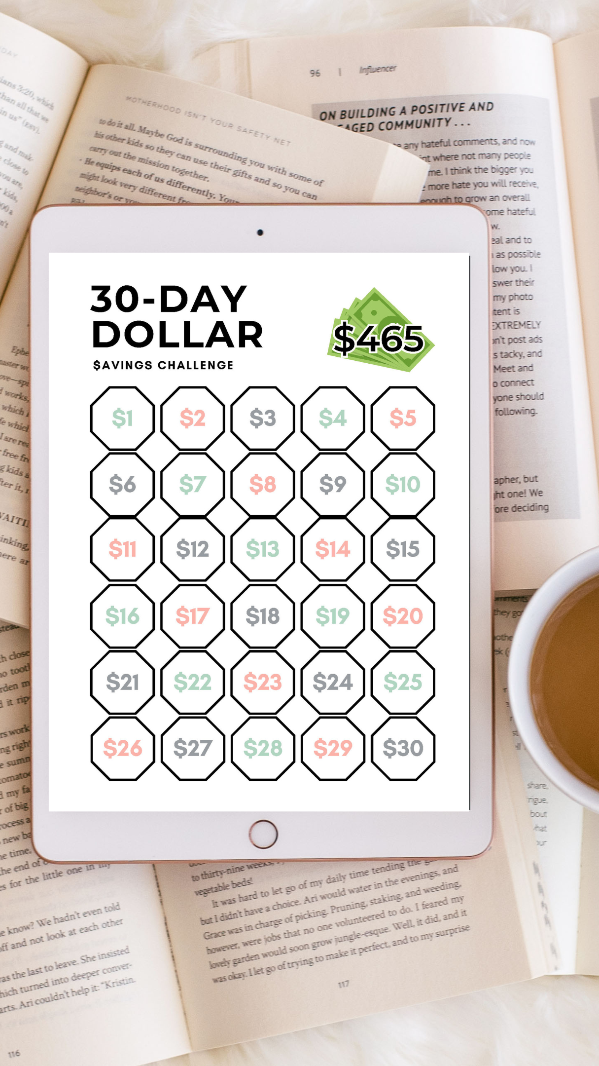 30 day dollar savings challenge free printable template. 