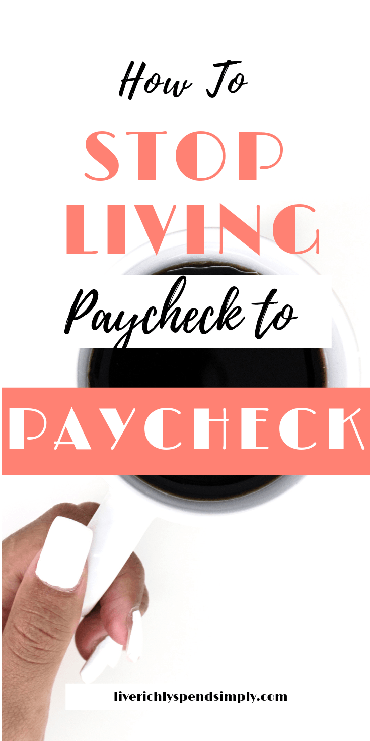 Tired of living paycheck to paycheck and never seeming to be able to get ahead? Use these 7 tips to get out of the vicious cycle, pay off debt, and save more money! Here is exactly how to handle your finances better. Pin for later! #paychecktopaycheck #payoffdebt #savemoney #melaniedejongblog