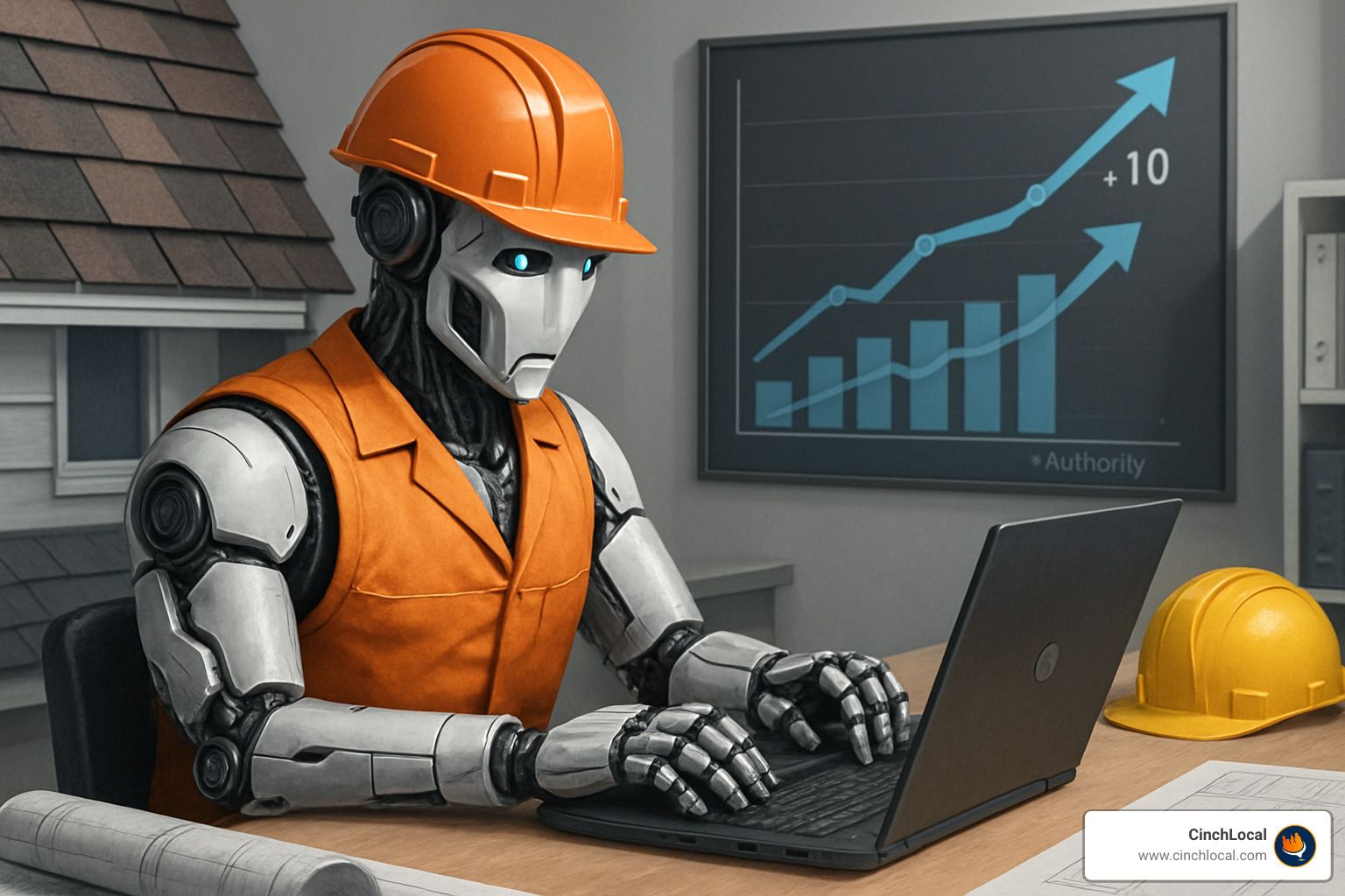 roofing contractor robot creating ai blog content to increase rankings and leads