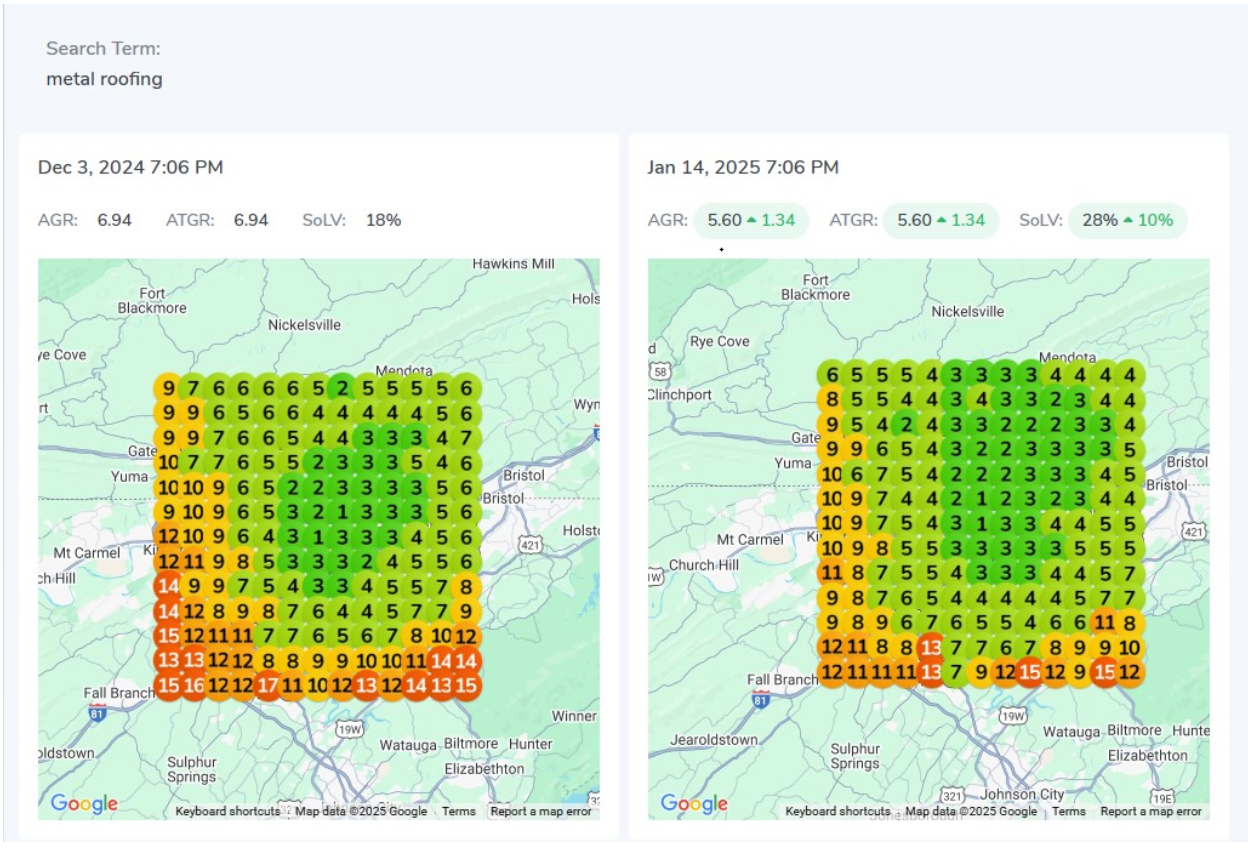 residential roofer in Blountville TN gets 10% increase in Share of Local Voice within Google Maps