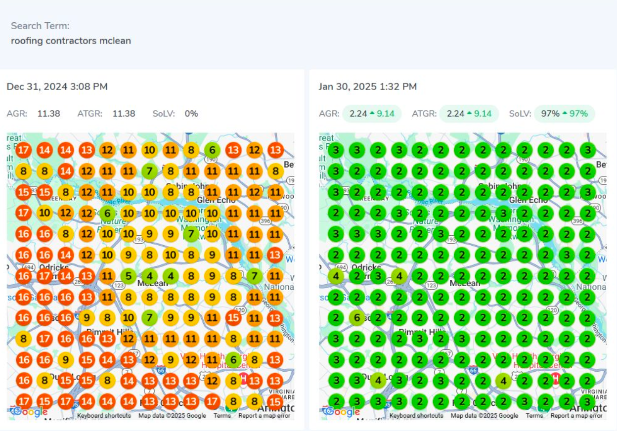 roofing Contractor in McLean Virginia rankings increase in Google Maps rankings by 97%!