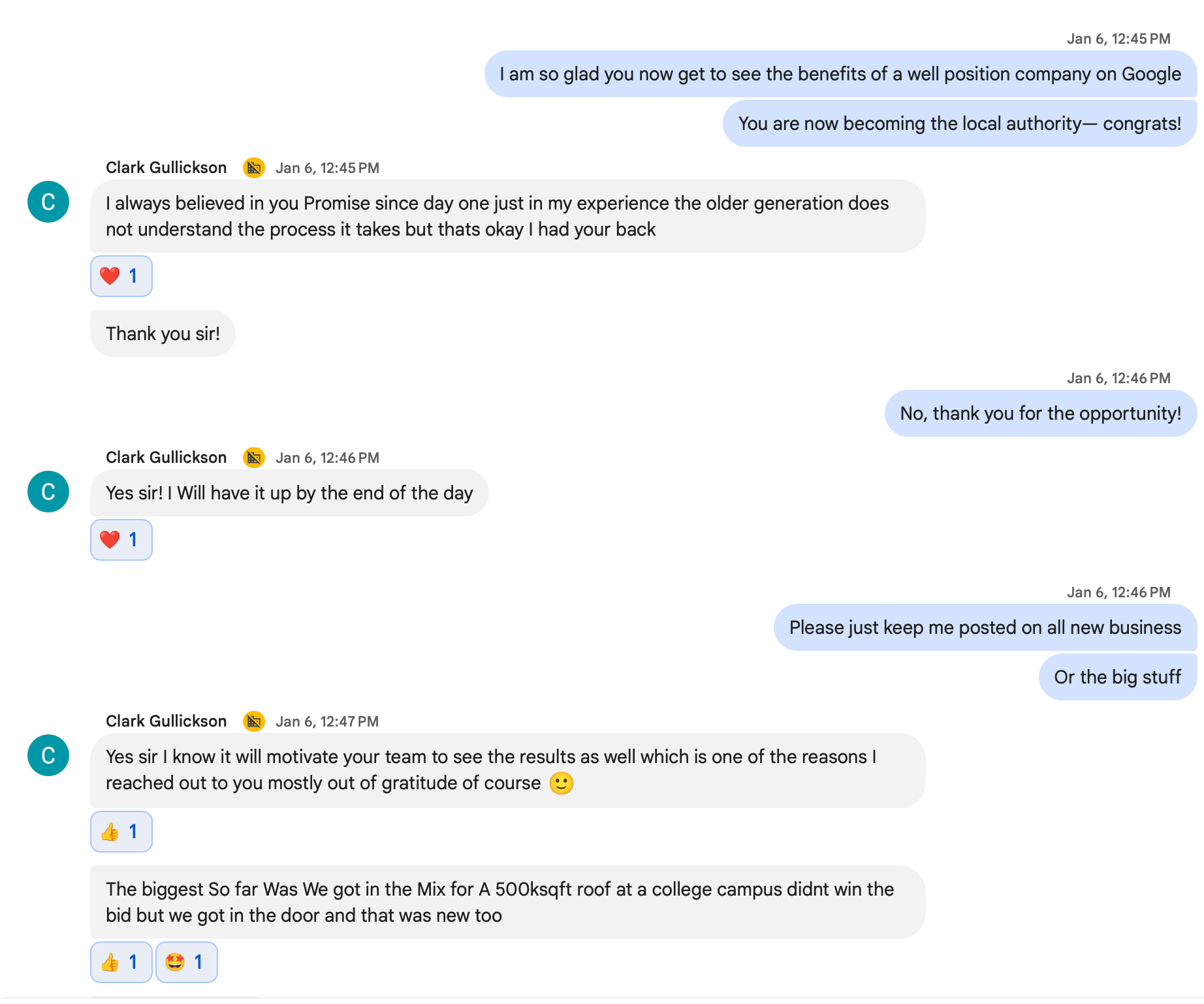 Google review testimonial from roofing contractor describing increased commercial leads