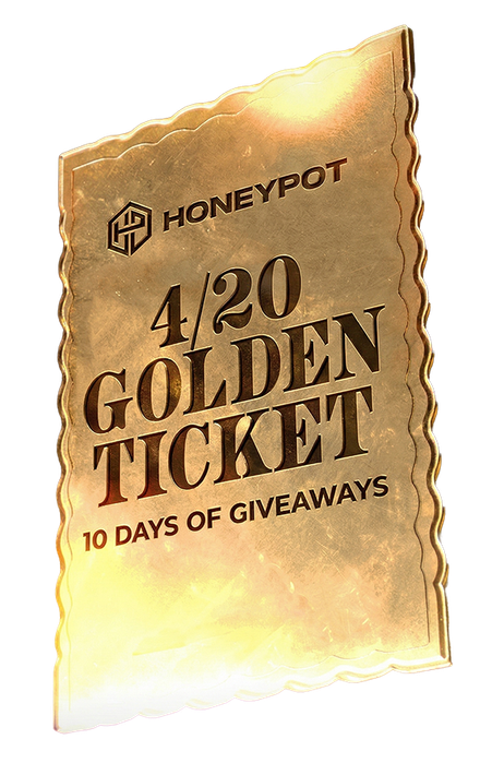 A gold-textured rectangular ticket with scalloped edges reading 