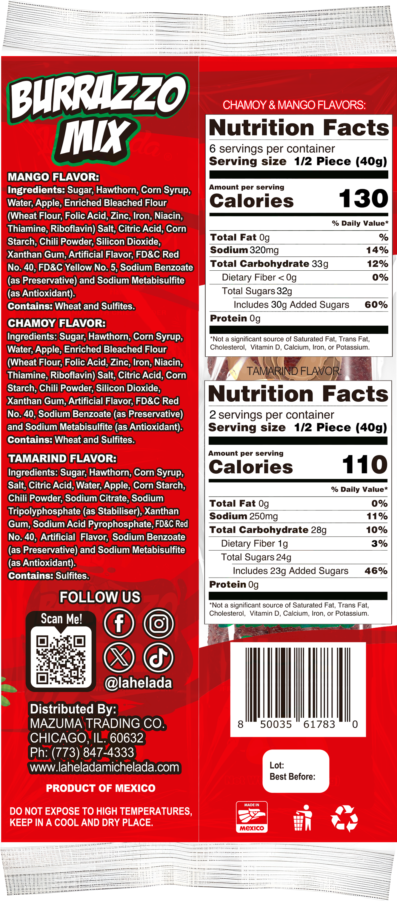 the back of a burrazzo mix bag with a nutrition facts label .