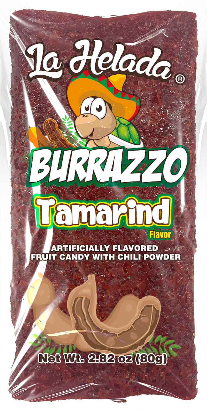 a bag of burrazzo tamarind fruit candy with chili powder .