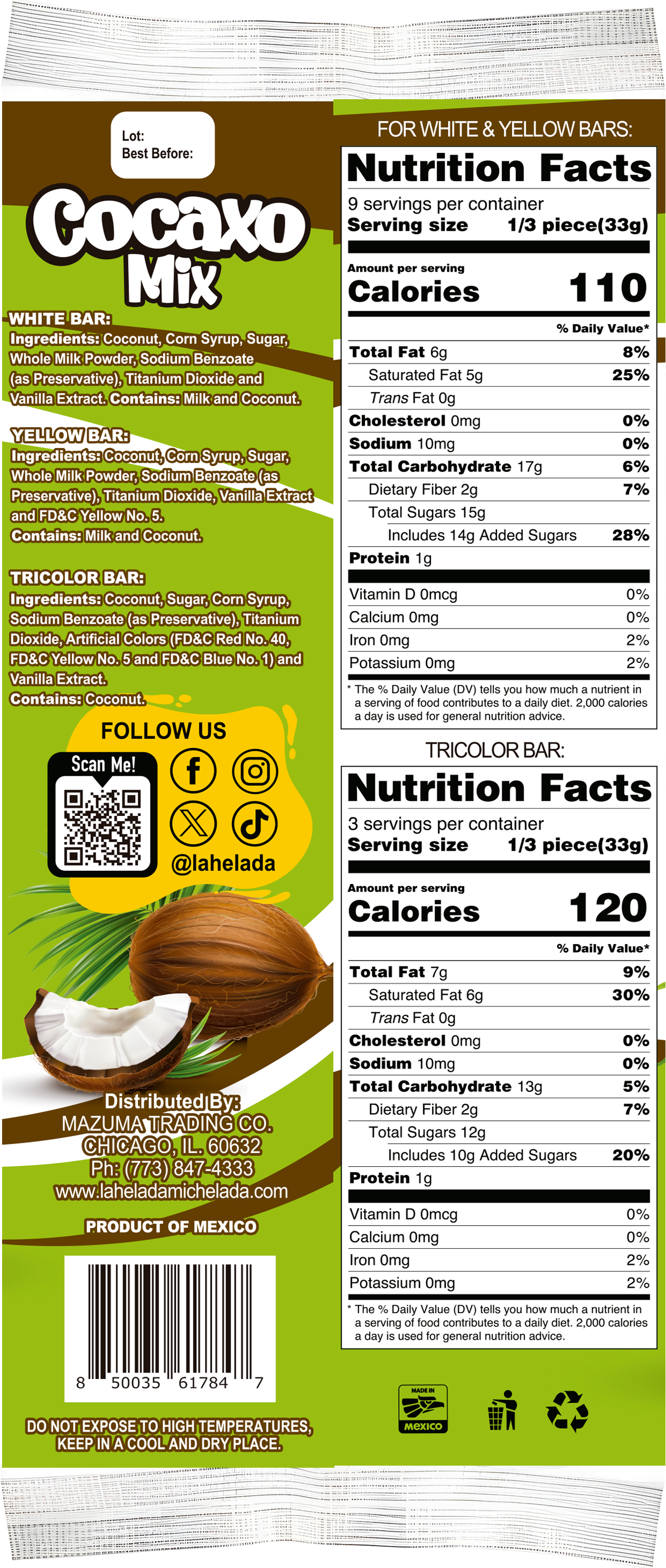 the back of a bag of coconut milk candies with nutrition facts .