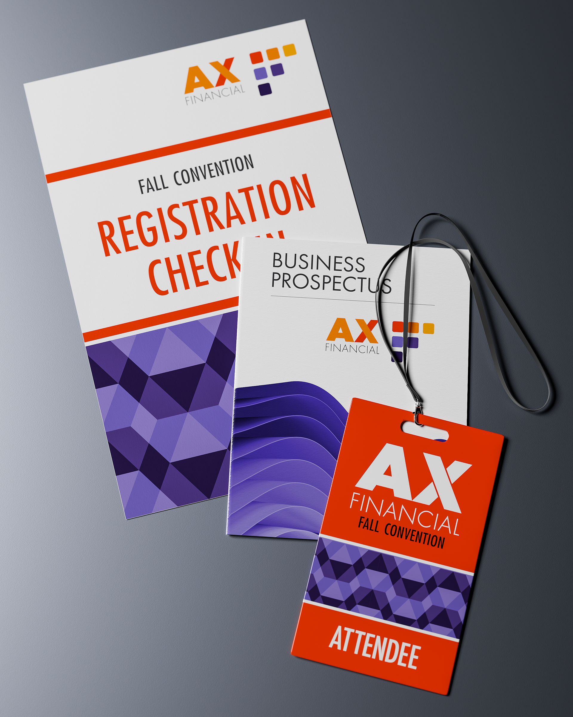 A registration check and an attendee tag are on a table