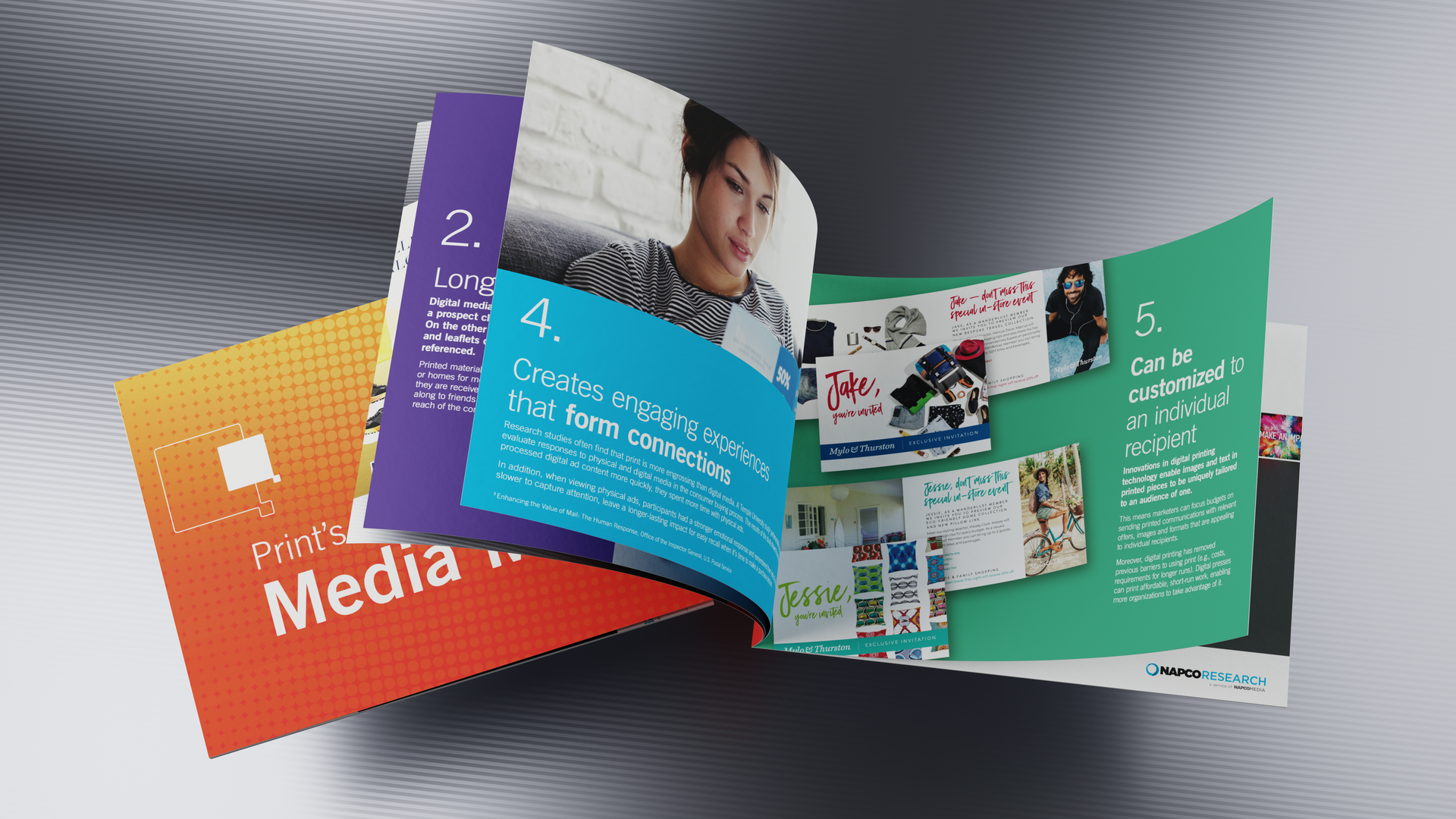 A book is open to a page that says media