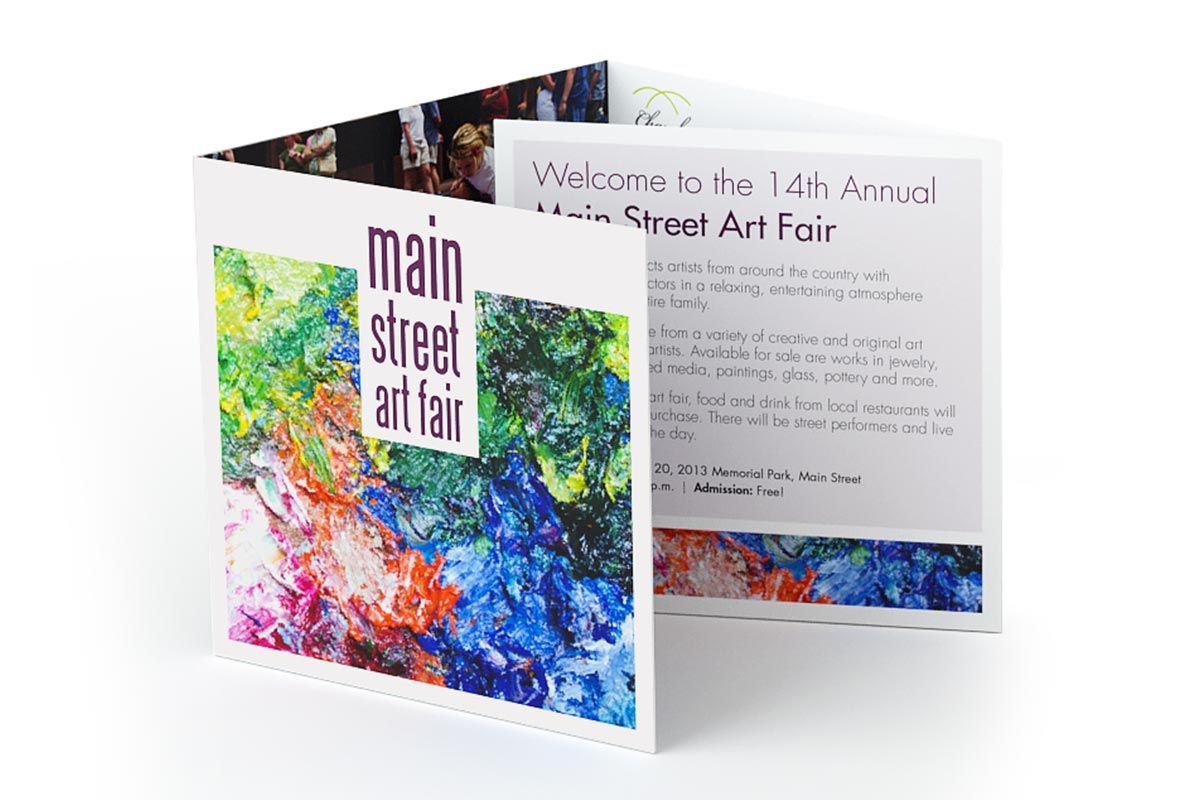 A colorful brochure for the main street art fair on a white background.