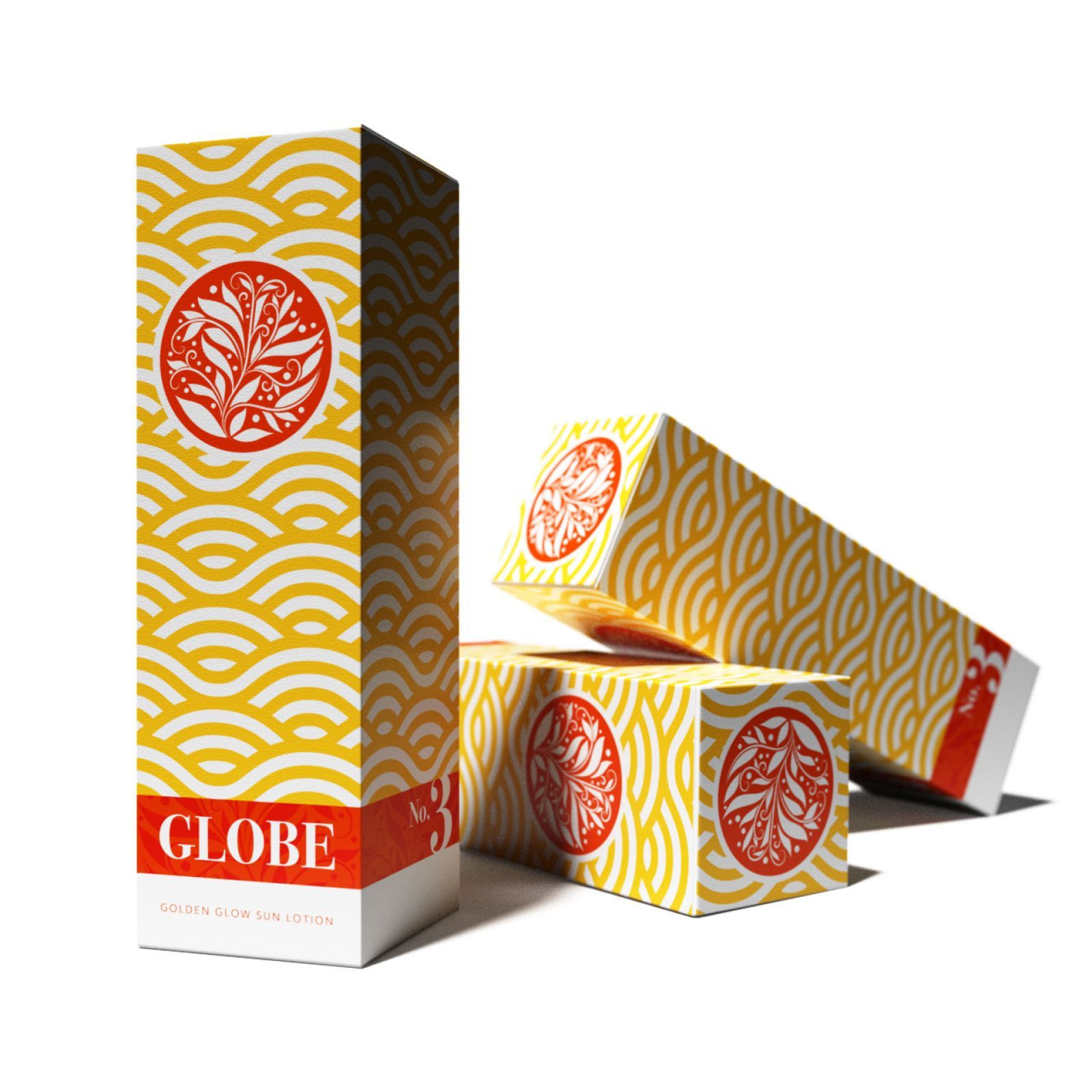 Three globe boxes are stacked on top of each other