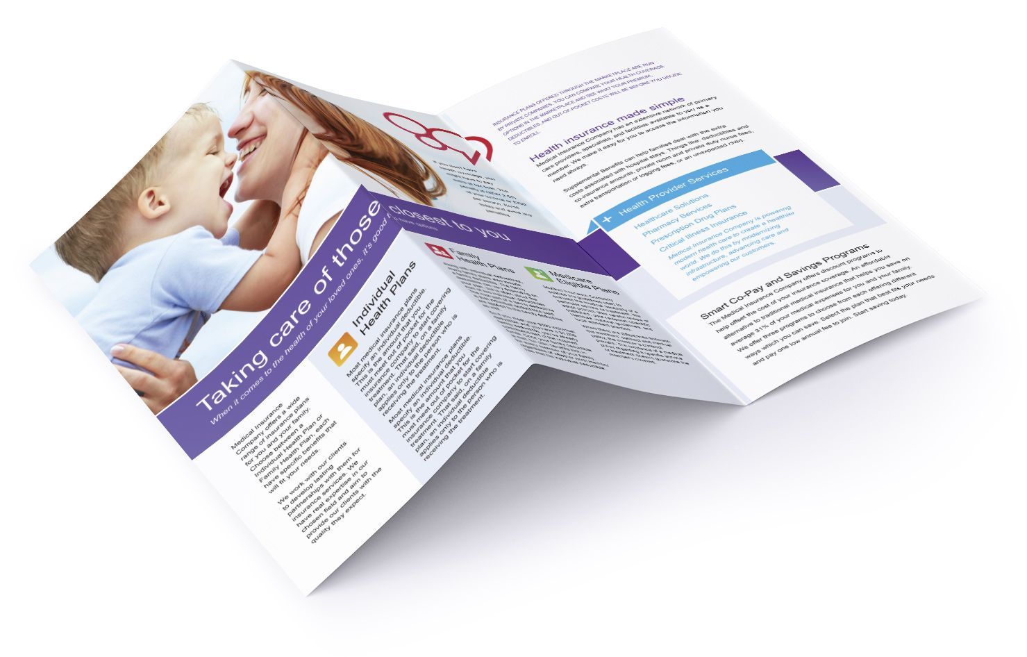 A folded brochure with a picture of a woman and child on it