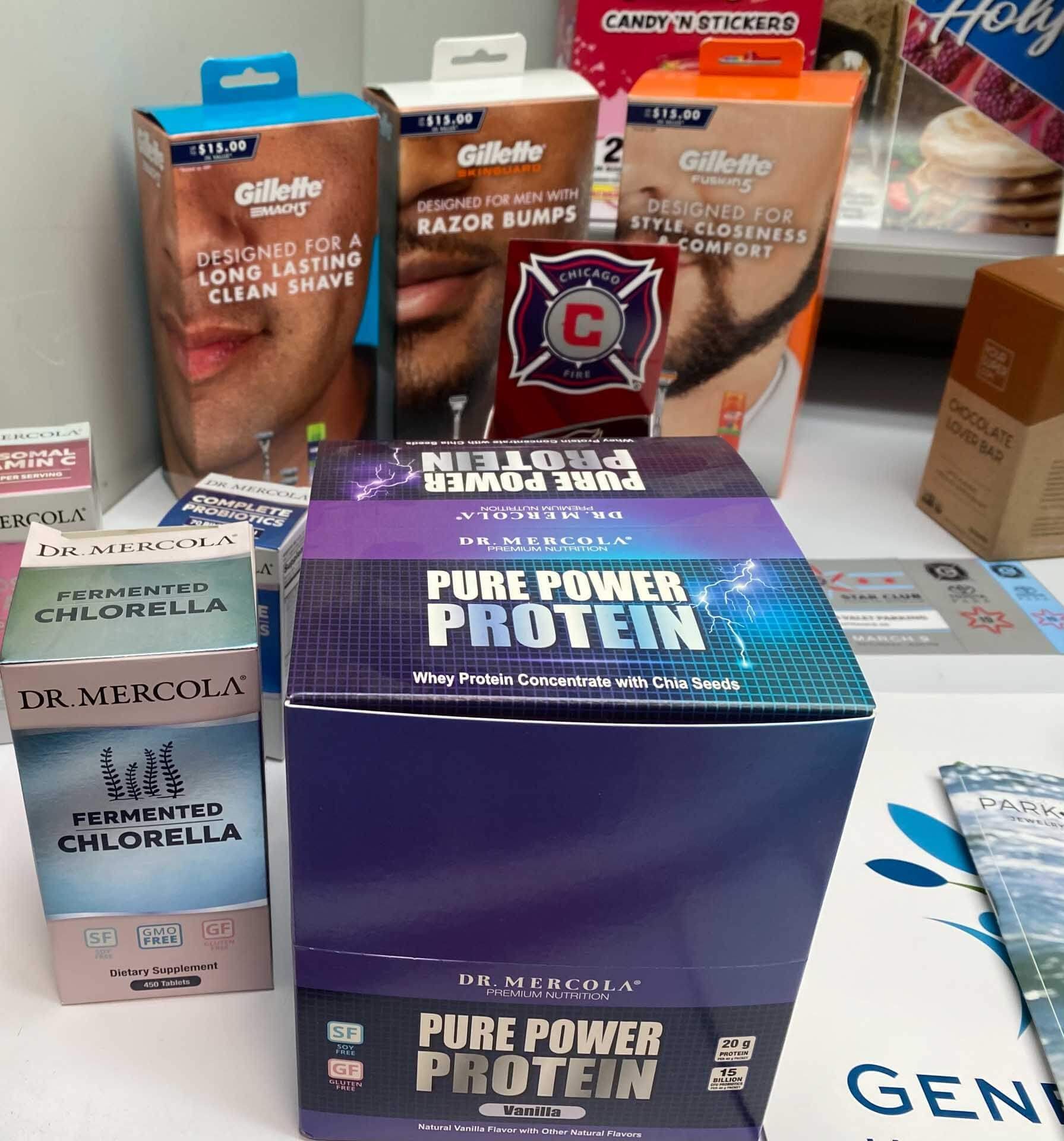 A box of pure power protein sits on a table