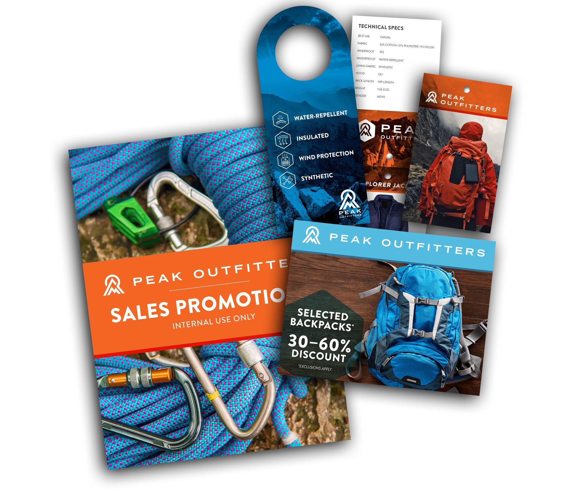 A brochure for peak outfitters sales promotion