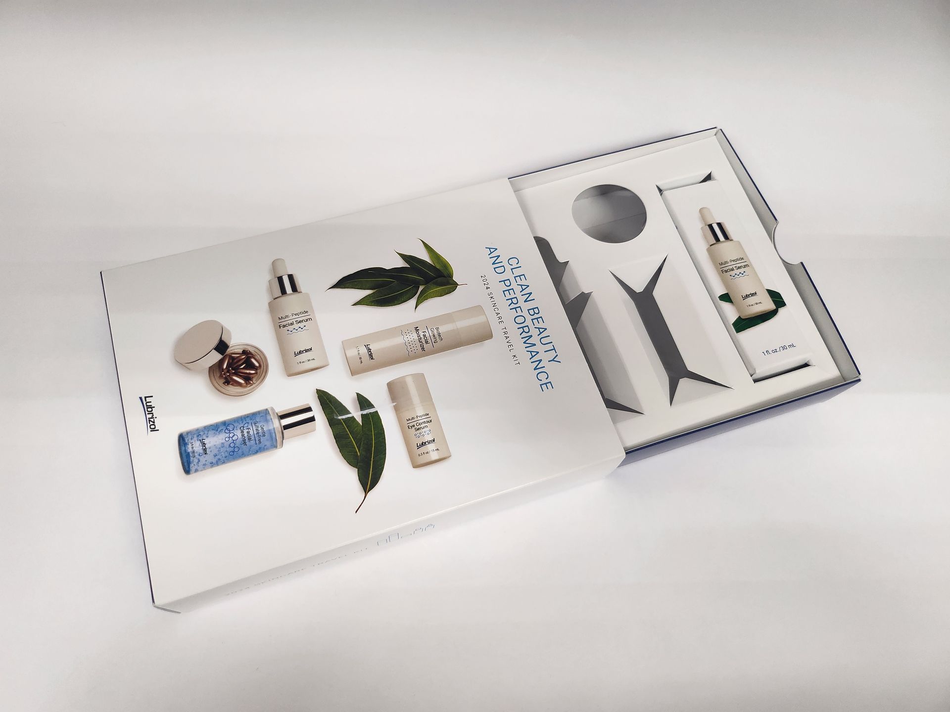 A box with a picture of bottles and leaves on it