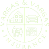 Light green Vargas & Vargas Insurance logo with a house, car, family, and shop icons.
