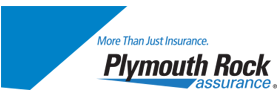 Logo for Plymouth Rock Assurance with blue geometric shape. Text: Plymouth Rock, assurance. 