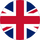 Drapeau britannique de forme circulaire ; croix rouge sur fond blanc sur fond bleu.