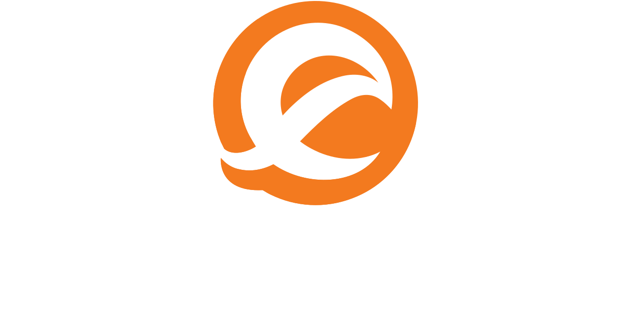 An orange and white logo on a white background.