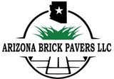 The logo for arizona brick pavers llc shows a brick paver surrounded by grass.
