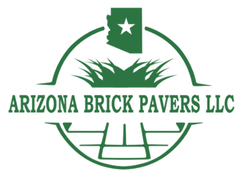 The logo for arizona brick pavers llc shows a brick paver surrounded by grass.
