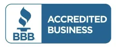 A blue button that says accredited business on it