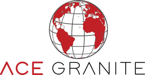 A logo for ace granite with a globe in the middle