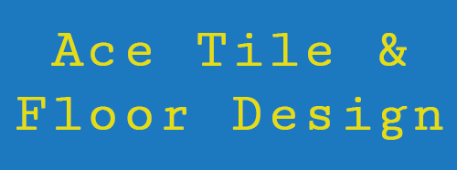 A blue background with yellow text that says ace tile & floor design