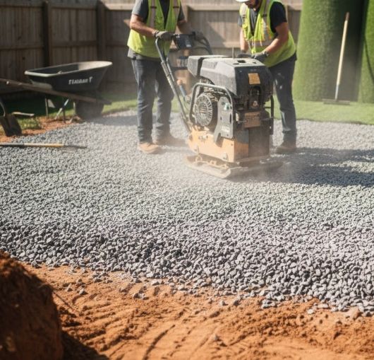 Installation of drainage base for artificial turf yard installation in Raleigh NC