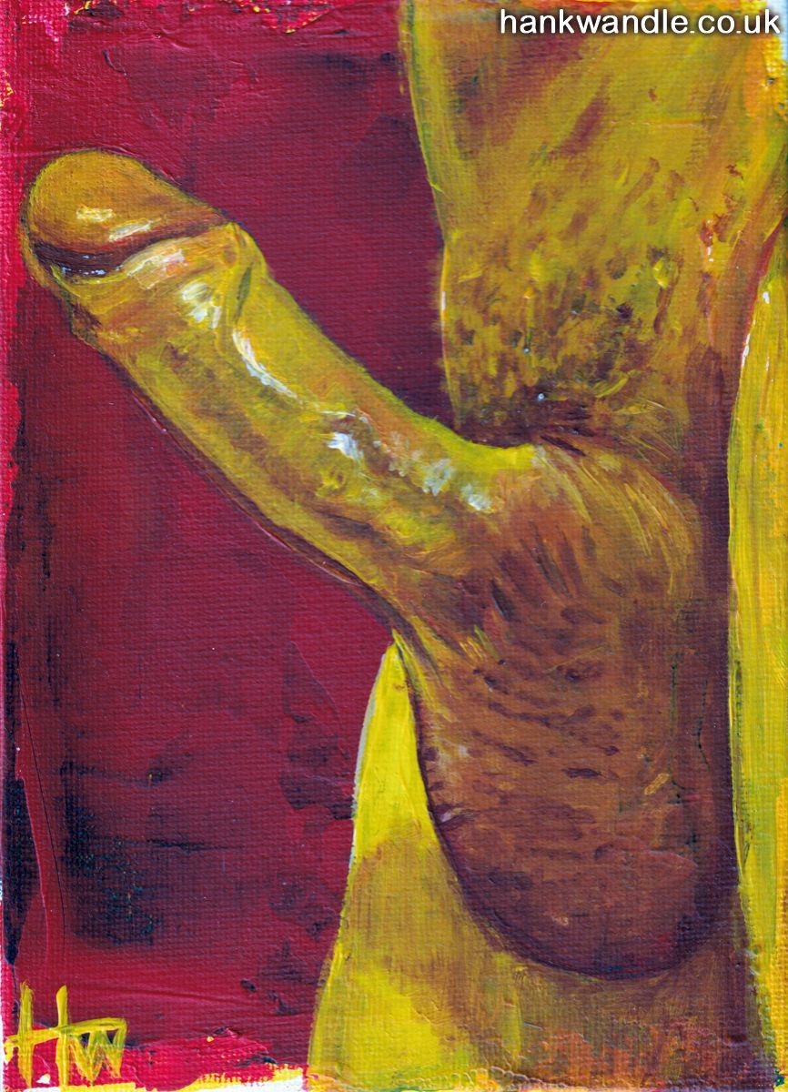 an expressionist painting of an erect penis in profile, in yellows and reds