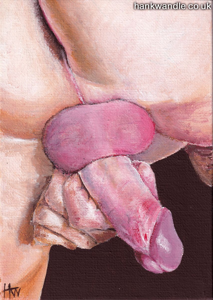 a tight view from behind of a man's naked ass, he pushes his erect penis back towards the viewer, and the balls are held tight against the shaft