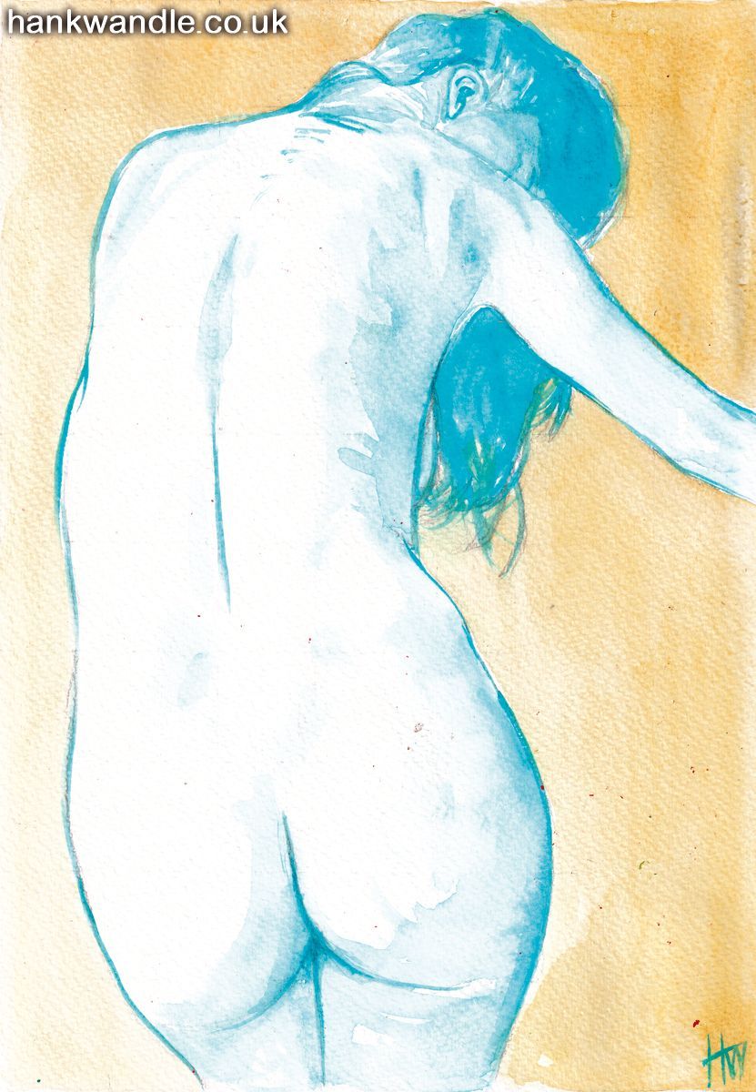 a woman's naked back, her head bowed, side-boob and her face is partially hidden behind her shoulder