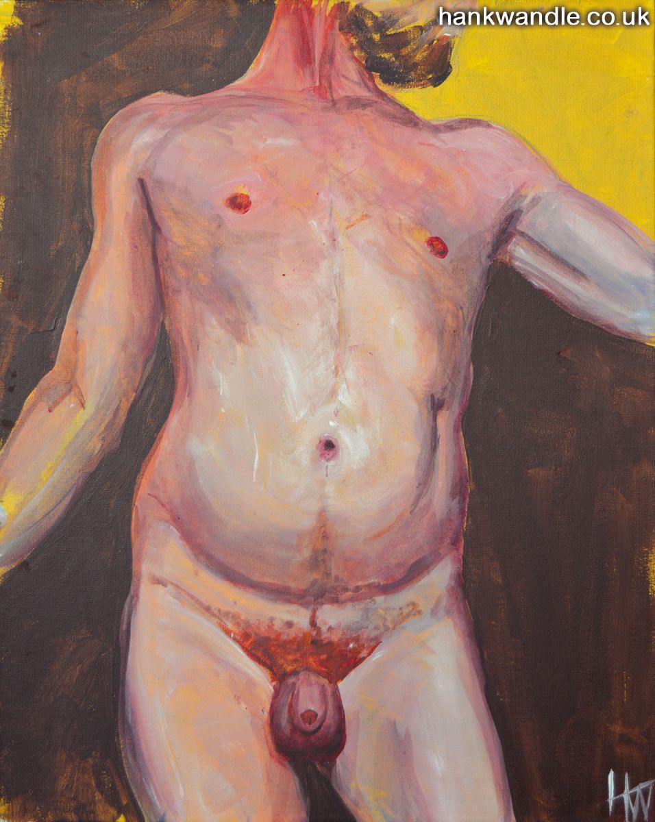 a painting of a nude male torso in natural colours
