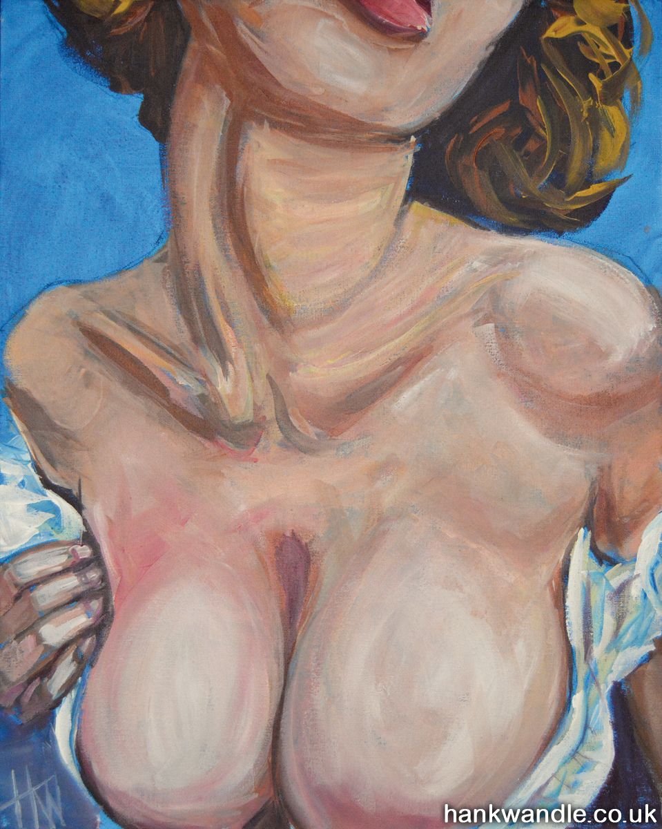 a painting of a woman's exposed throat and cleavage