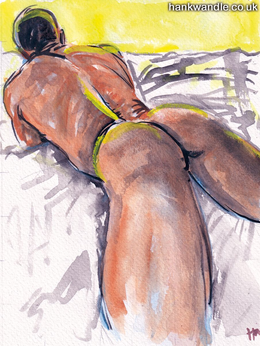 gouache sketch of a naked man