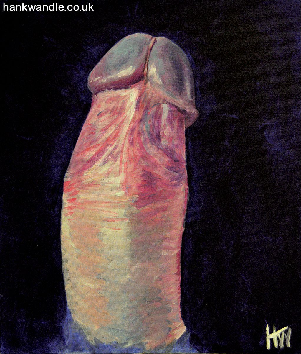 a painting of an erect penis on a dark blue background
