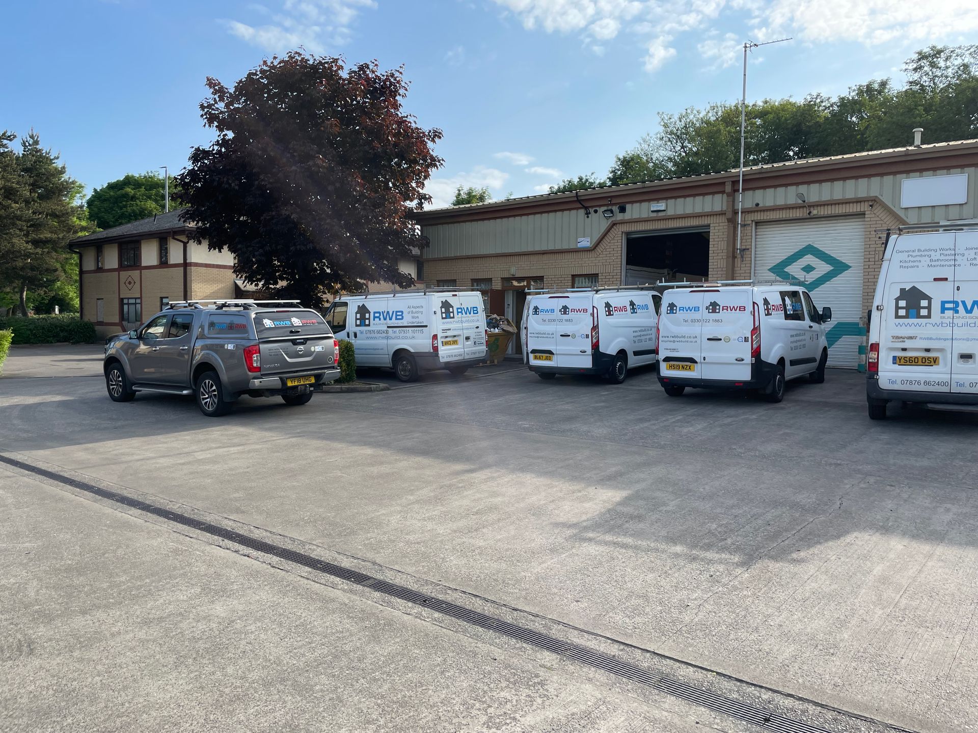 Vans outside the office